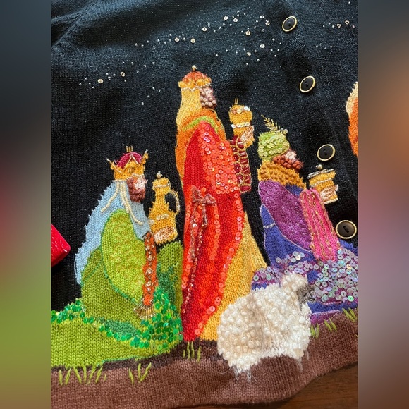 Design Options Philip & Jane Gordon Christmas Cardigan Sweater Nativity Sz XL - Picture 10 of 12